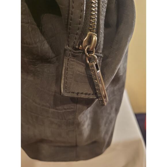 Tory Burch MCGRAW SUEDE CHAIN-SHOULDER SLOUCHY TOTE- Gray Large Zip Top - Picture 5 of 11